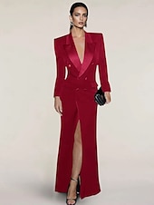 baratos Comprimento do chão-Vestido Blazer Vestido de Noite Sereia  Trompete Vestido Elegante Vestido de Tuxedo Listrado Fechamento com Zíper Convidada de Casamento Formal Comprimento até o Chão Manga Longa Gola de pico Cetim