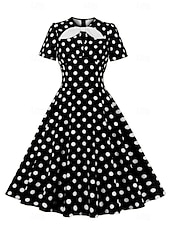 abordables Robes-Rétro Vintage Années 1950 Rockabilly Midi Robe trapèze Robe Évasée À pois Col rond Femmes Vacances Occasionnel Soirée à thème rétro Adultes Robe Printemps &amp; Été