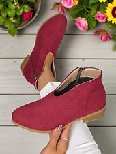 abordables Bottines-Bottines en similicuir rouge pour femme avec fermeture éclair latérale – style décontracté et élégant pour les garden-parties, les promenades au parc et au quotidien