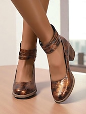 baratos Block Heels-Sapatos femininos verdes de couro sintético com estampa de crocodilo e tira no tornozelo, salto grosso - sapatos Mary Jane retrô confortáveis para caminhar, para o escritório, roupas do dia a dia e