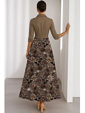 baratos Vestidos de Cocktail-Vestidos de coquetel em linha A, vestido elegante, formal, casamento, comprimento chá, manga 3/4, gola estilo camisa, cetim com miçangas florais, renda 2025