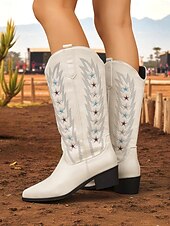 cheap Cowboy &amp; Western Boots-Women&#039;s Brown Western Cowboy Boots with Star Embroidery - Comfortable Block Heel Ankle Boots for Country Music Festivals, Outdoor Events, and Everyday Wear