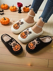 tanie Dla kobiet-damskie kapcie polarowe na Halloween z motywem buldoga francuskiego i dyni - wygodne pluszowe kapcie domowe dla kobiet i nastolatek, idealne na jesień, jako prezent świąteczny i do wygodnego