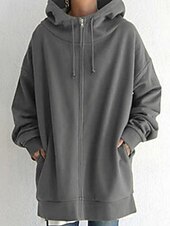 cheap Hoodie Jacket-Women&#039;s Casual Jacket Hoodie Jacket Comfortable Breathable Zipper Pocket Casual Plain Street Casual Daily Wear Zipper Long Hooded Regular Fit Long Sleeve Outerwear Black Red Khaki Spring Fall
