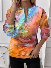 billige Kunst og design topper-Dame Quarter Zipper Sweater Grafisk Abstrakt Casual Langermet Crew Neck Vanlige Topper Gate Hverdagsbruk Casual Halvtrykk Blå Lilla Orange Grønn Høst Vinter