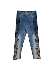 economico -Per donna 3/4 Collant Collant Atletico Lunghezza al polpaccio Vita Alta Floreale Stampa Comodo Sollevamento glutei Controllo addominale Yoga Casual Quotidiano Rosso scuro Blu marino Blu Viola