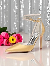 economico cocktail-Scarpe con tacco a spillo da donna in raso viola con punta affilata e cinturino alla caviglia con strass - scarpe eleganti con tacco alto glamour per signore, ideali per cocktail party ed eventi