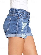 billige Denim shorts-Dame Shorts Bukser Gatemote Fritid Kort Naturlig عادي Lomme dratt comfy Ferie Dagligdagstøy Fritid / hverdag Lys Himmelblå Marine Svart Sommer Normal