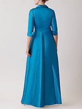 economico Vestiti da sera-Abito da sera a trapezio abito elegante matrimonio formale da ospite lunghezza a terra manica a metà collo a revers tasca chiffon satin con fiocco/i tasca a spalline