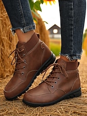 abordables Bottines-Bottines à lacets pour femmes avec col côtelé – des chaussures d&#039;extérieur élégantes pour les visites à la ferme, les champs de tournesols et les promenades d&#039;automne