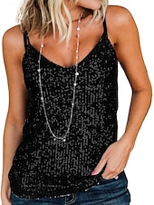 cheap Sexy Tops-Women&#039;s Camisole Tank Top Sparkly Stylish Sleeveless Strap Regular Tops Daily Holiday Sequins Black Summer