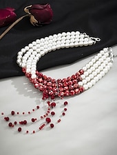 abordables Accesorios de Halloween-Conjunto de joyas de Halloween con gotas de sangre para mujer: gargantilla, pulsera y pendientes de perlas y cuentas rojas para fiestas de disfraces y eventos espeluznantes.
