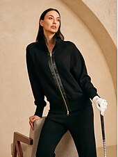 cheap Sweatshirt &amp; Outerwear-Women&#039;s Golf Jacket Dark Grey Black White Long Sleeve Top Ladies Golf Attire Clothes Outfits Wear Apparel
