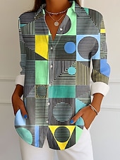 economico Top a Righe e Geometrici per Donne-Camicia da donna manica lunga blusa abbottonata grafico geometrico a righe vintage tropicale camicia regolare top lavoro quotidiano stampa blu viola arancione marrone estate primavera