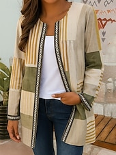 cheap Print Coats-Women&#039;s Blazer Windproof Warm Pocket Color Block Modern Geometric Casual Daily Casual Daily Regular Crewneck Loose Fit Long Sleeve Outerwear Black Yellow Pink Fall