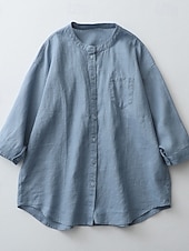 Недорогие Роскошные рубашки-Жен. Рубашка Сплошной цвет Элегантный стиль Повседневные На каждый день Рукав 3/4 Вырез под горло Обычные топы Синий Белый Темно синий Бежевый Лето Весна Весна, осень, зима, лето