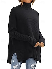 お買い得  単色-女性用 ニット プルオーバー カジュアル ソフト 純色 リブ タートルネック ニット スリット 長袖 レギュラートップス ニット 祝日 お出かけ 週末 ブラック ブラウン 秋 冬