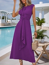 abordables Robe noire-Femmes Robe Midi Robe de Cocktail Robe d&#039;invité de mariage Mousseline de Soie Mode Moderne Extérieur Vacances Coupe régulière Uni Sans manches Col ras du cou Noir Violet Bleu de minuit Été Printemps