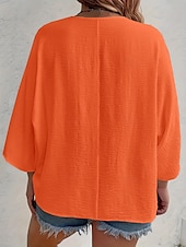 preiswerte Damen Einfache Oberteile-Damen Hemd Einfarbig Stilvoll Lässig Langarm V Ausschnitt Normale Oberteile Täglich Knöpfe Schwarz Weiß Orange Aprikose Sommer Frühling