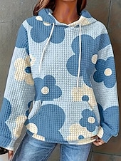 abordables Boutique Graphique Sweatshirts &amp; Hoodies-Femmes Sweat à capuche Fleuri Streetwear Occasionnel Confortable manche longue À capuche Hauts Réguliers Rue Fête Sortir Avec Poches Imprimé Blanche Bleu Violet Automne