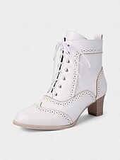 economico anni 1930-stivaletti alla caviglia stringati bianchi in stile edoardiano vittoriano da donna - stivaletti brogue vintage in pelle con tacco medio anni &#039;90, scarpe eleganti retrò per tea party, cosplay,