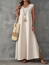 economico Vestito Semplice-Per donna Abito maxi Abito a trapezio Abito Estivo Casual Quotidiano Vestibilità regolare Semplice Senza Maniche Scollo a V Nero Bianco Viola chiaro Verde Estate