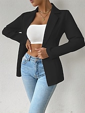 billige Blazere og dresser-Dame Blazer Bekvem Pustende Knapper Mote Moderne عادي Arbeid Daglig Normal Aftæpning Normal Langermet Yttertøy Svart Hvit Rød Vår Høst