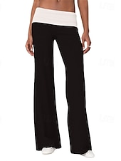 ieftine picior lat și talie înaltă-Pentru femei Picior Larg Pantaloni Pantaloni Palazzo Modă Șic Stradă Lungime totală Natural Simplu Talie elastică Respirabilitate Comfortabil Stradă Purtare Zilnică Ieșire Roșu Vin Negru 1 # Negru