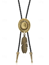 abordables Cravates et nœuds papillon pour hommes-Collier en cuir avec pendentif en forme de plume et chapeau de cowboy western pour homme, idéal pour un rodéo, une soirée champêtre ou une tenue en jean.