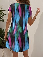 levne Umění a design šaty-Dámské Mini šaty Pletené šaty Volnočasové šaty Tričkové šaty Letní šaty Elegantní prázdniny Na běžné nošení Plážové Běžný Grafika Geometrický Abstraktní Krátký rukáv Do V Černobílá Žlutá Světl