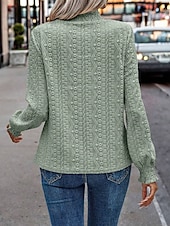 tanie Gładkie bluzki damskie-Damskie Pullover Równina Moda miejska Codzienny Wygodny Długi rękaw Wysoki Zwykłe topy Ulica Święto Wyjściowe Niebieski Zielony Beżowy Jesień