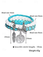 economico Bracciale da donna-Set di bracciali da donna in stile boho con perline turchesi, con ciondolo a forma di albero della vita e piuma, elastico, perline in pietra naturale, adatti per abbigliamento casual, feste e regali.