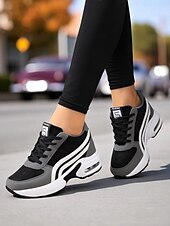 preiswerte Damen-Sneaker-Schwarze und graue klobige Laufsneaker für Damen – atmungsaktive Mesh-Schnürschuhe, lässige, sportliche Wanderschuhe fürs Fitnessstudio, Reisen und den Alltag