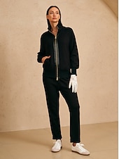 cheap Sweatshirt &amp; Outerwear-Women&#039;s Golf Jacket Dark Grey Black White Long Sleeve Top Ladies Golf Attire Clothes Outfits Wear Apparel