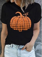 abordables Hauts d&amp;#39;Halloween-Halloween Femmes T-shirt Graphique Halloween ancien Élégant Classique Manche Courte Col ras du cou Col rond Hauts Réguliers Quotidien Week-end Imprimé Noir Blanche Jaune Rose Claire Rouge Été Automne