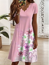 preiswerte Blumenkleid-Damen Minikleid Freizeitkleid T-Shirt-Kleid Sommerkleid A Linie Kleid Elegant Urlaub Lässig Normale Passform Blumen Grafik Kurzarm V Ausschnitt Rosa Blau Purpur Grün Sommer Frühling