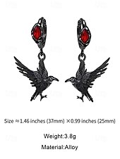 abordables Accessoires d&#039;Halloween-Boucles d&#039;oreilles pendantes gothiques en forme de corbeau pour femme avec pierre précieuse rouge – Bijoux d&#039;Halloween légers en alliage pour fêtes, cosplay et accessoires de costume
