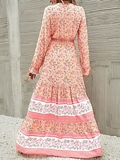 economico Abiti boho-Per donna Vestito maxi Abito casual Vestito svasato Abito Boho a maniche lunghe Abito linea A Boemia Informale Da mare Giornaliero Standard Floreale Manica lunga A V Giallo Rosa Blu Primavera Autunno