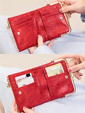 お買い得  ウォレット-女性用 ウォレット クレジットカードホルダーウォレット PUレザー オフィス ショッピング カジュアル ジッパー 複数のポケット 大容量 純色 ブラック ピンク レッド