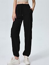 abordables pantalon cargo femme-Femmes Pantalons Cargo Slacks Streetwear Occasionnel Longueur complète Naturel Uni Avec Poches Conception à cordon élastique Doux Tenue quotidienne Week-end Noir Rouge Fuchsia Gris argenté Automne