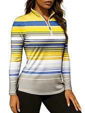 economico Camicia Donna-Per donna Geometrico A righe Maglietta Maglietta sportiva Polo da golf Maglia da tennis Manica Lunga Cerniera Floreale UPF50+ Resistente ai Raggi UV Alta elasticità Traspirante Tennis Golf Pickleball