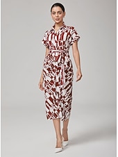 preiswerte Blumenkleider-Kleid mit geometrischem Retro-Faltenmuster