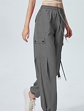 abordables pantalon cargo femme-Femmes Pantalons Cargo Slacks Streetwear Occasionnel Longueur complète Naturel Uni Avec Poches Conception à cordon élastique Doux Tenue quotidienne Week-end Noir Rouge Fuchsia Gris argenté Automne