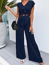 Mulheres Moda Roupa de rua Diário Conjuntos de calças Manga Curta Decote V Côr Sólida Cordões Casual Diário Preto Azul Marinho Escuro Azul Marinha Verão Normal baratos Blusas femininas-Mulheres Moda Roupa de rua Diário Conjuntos de calças Manga Curta Decote V Côr Sólida Cordões Casual Diário Preto Azul Marinho Escuro Azul Marinha Verão Normal