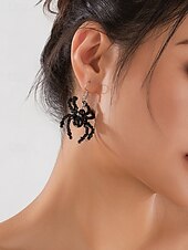 abordables Accesorios de Halloween-Conjunto de collar y pendientes de cuentas de araña de Halloween para mujer: joyería acrílica gótica de aleación negra y roja, accesorios de disfraz espeluznantes y adorables para fiestas y cosplay.