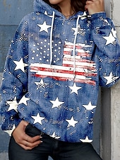 abordables Top jour de l’indépendance-Sweat à capuche pour femmes Pullover Sweatshirt Oversized à manches longues Casual Graphique Drapeau Irlandais Chaud Actif Hauts à capuche Règuliers Street Dailywear Imprimé Bleu marine Bleu foncé