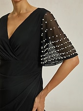 abordables Robe Simple-Femmes Robe maxi Robe fourreau Élégant Fête Anniversaire Couleur Unie Manche Courte Col en V Noir Été