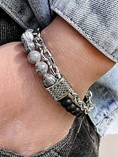 Недорогие Мужские украшения-мужской браслет-цепочка из натуральных камней с бусинами – двухрядный регулируемый браслет с застежкой-тогл для повседневного, уличного и праздничного стиля