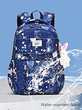 abordables Kids &amp; Teen Backpacks-Kids Galaxy Print Backpack with Bunny Charm, Waterproof Large Capacity School Bag for Elementary Students and Daily Use