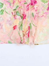 billige Blomstrete topper-Dame Skjorte Bluse Blomsternål i krystall Stilfull Moderne Langermet V-hals Vanlige topper Ferie Ut på byen Trykt mønster Rosa Høst